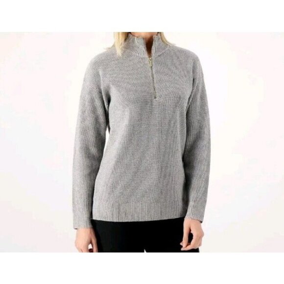 Joan Rivers Luxe Yarn Half Zip Pullover Sweater Heather Grey,Large - Picture 1 of 1